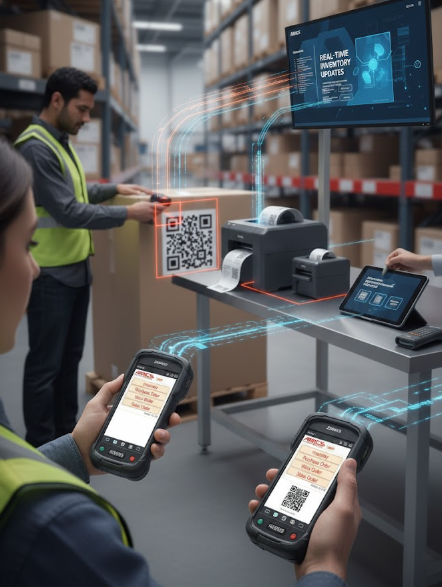 Image of a warehouse employee scanning with AMICS Bar Code Software